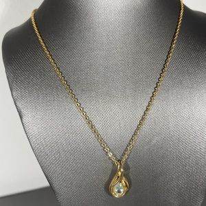Gold Tone Blue Topaz Birthstone Simple Necklace